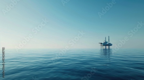 View of an oil platform in the middle of the ocean, Increase in gas and oil prices. Water pollution with copy space, Ocean oil drilling platform