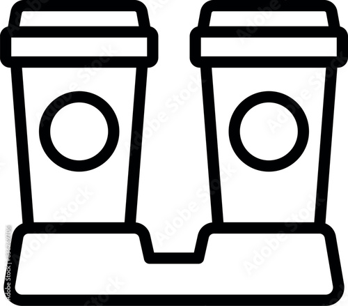 Black and white vector illustration of two coffee cups side by side in outline style