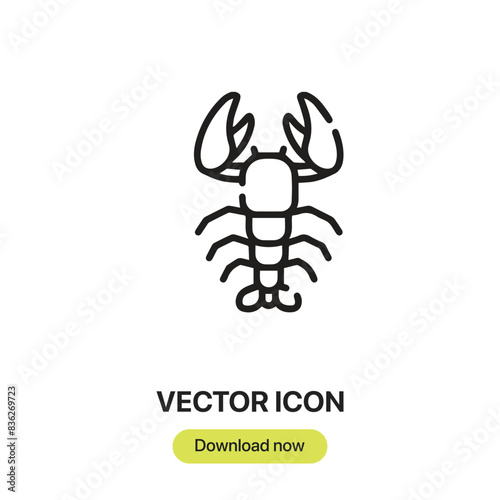 Lobster icon vector. Linear-style sign for mobile concept and web design. Lobster symbol illustration. Pixel vector graphics - Vector. © Zahra