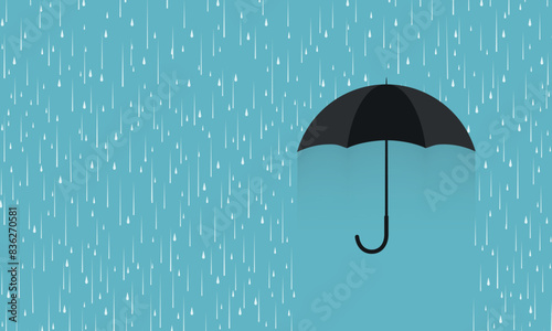 Rain drops on transparent background. Falling water drops. Nature rainfall and umbrella.