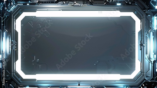 A frame for a card game. The border is a sleek, metallic silver line with futuristic circuit board designs, suitable for a sci-fi or tech-themed game.