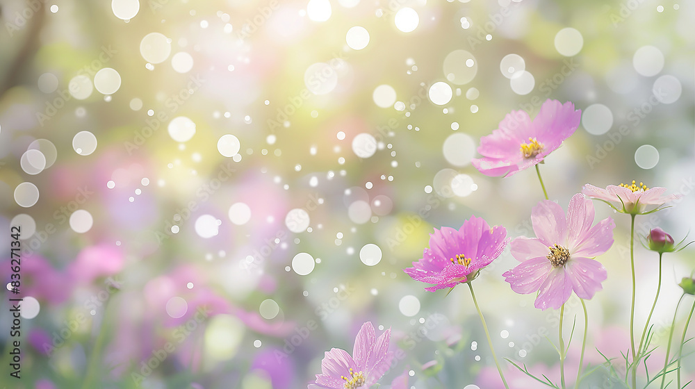 summer flowers on Blurred background with soft pastel colors, bokeh effect, pink green yellow white summer flowers on Blurred background with soft pastel colors, bokeh effect, pink green yellow white