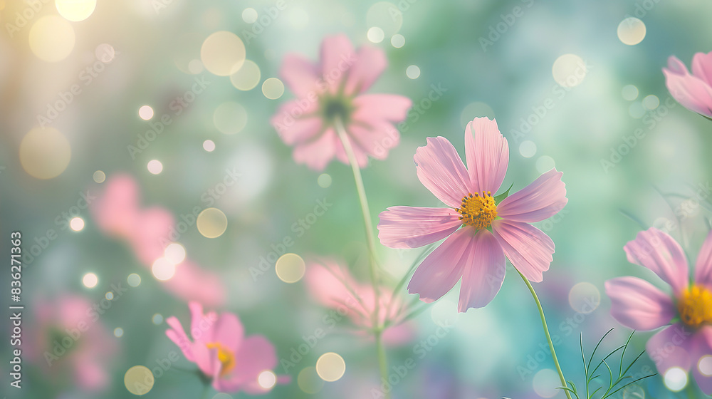 summer flowers on Blurred background with soft pastel colors, bokeh effect, pink green yellow white summer flowers on Blurred background with soft pastel colors, bokeh effect, pink green yellow white