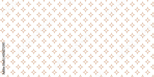 Golden vector seamless pattern with small diamonds , star shapes ,rhombuses . Abstract gold and white geometric texture . Simple minimal wide repeat background . Luxury design for decor , wallpaper