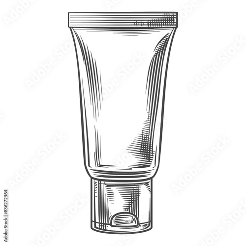 Engraved Cosmetic Tube: Blank White Packaging, Hand-Drawn Style.