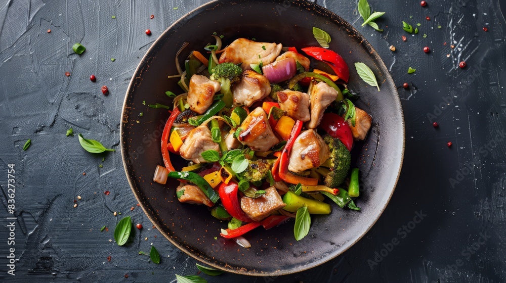 A delectable Kurobuta pork stir-fry, tossed with colorful vegetables and a savory soy-ginger sauce. A delectable Kurobuta pork stir-fry, tossed with colorful vegetables and a savory soy-ginger sauce.