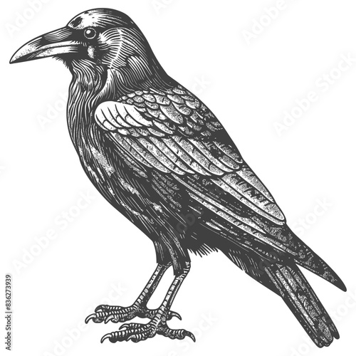 Engraved Raven: Vintage Woodcut Style Bird Illustration