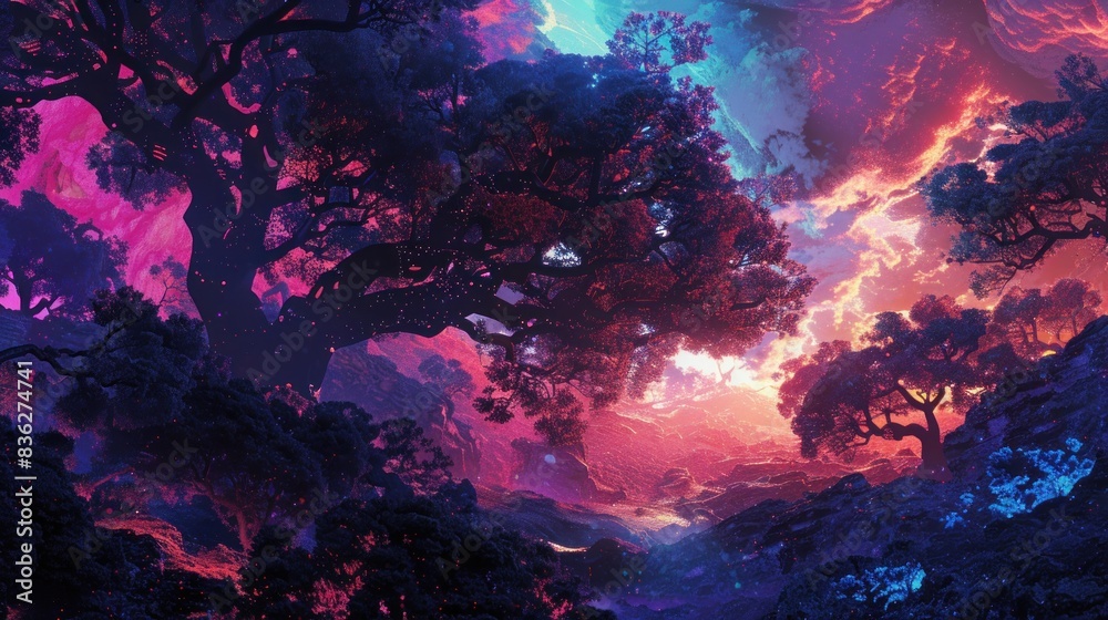 Illustration of epic dark tree with lightning Illustration of epic dark tree with lightning