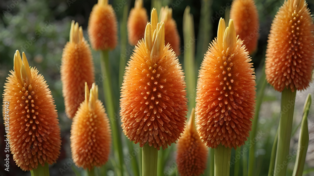 Kniphofia bloom in a garden Kniphofia bloom in a garden