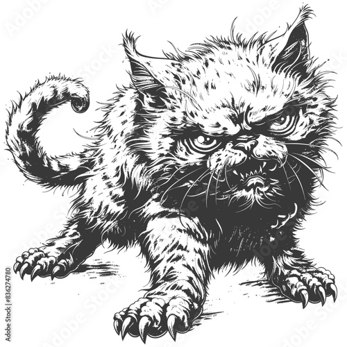 Grumpy Kitten Illustration: Hand-Drawn Feline with Fierce Expression