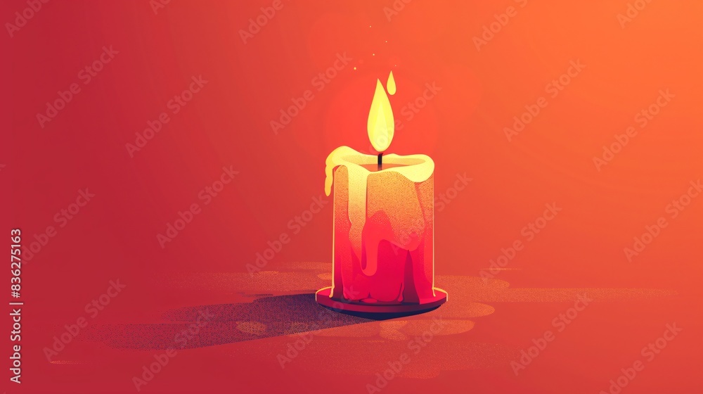 Vibrant Digital Illustration of a Melting Candle with a Glowing Flame on a Warm Red Background Vibrant Digital Illustration of a Melting Candle with a Glowing Flame on a Warm Red Background