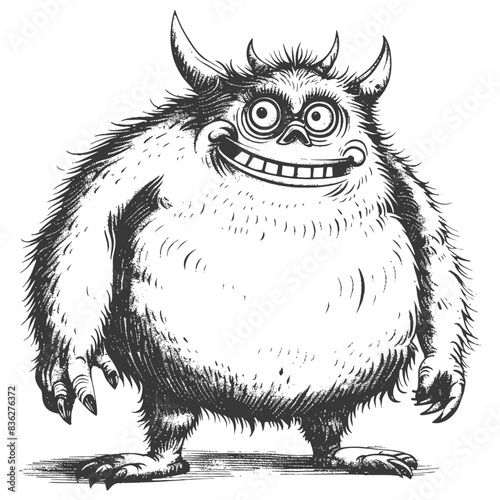 Grinning Fur Monster: Hand-Drawn Ink Illustration, Comic Style.