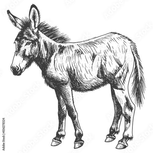 Pen-and-Ink Donkey Illustration: Detailed Farm Animal Study.
