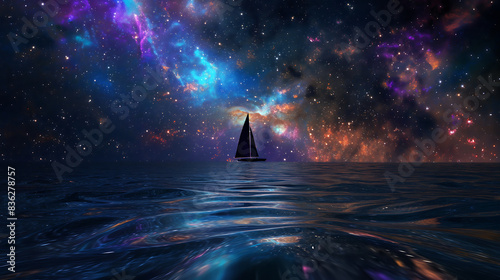 a boat at night under the Milky way,