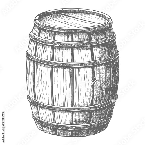 Hand-Drawn Oak Barrel: Vintage Wood Grain Texture, Farmhouse Style Illustration