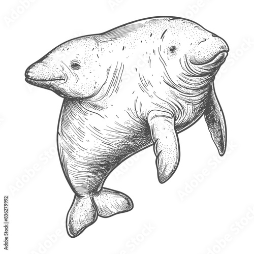 Two-Headed Manatee: Etched Illustration of a Congenital Anomaly