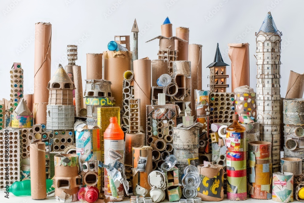 Fototapeta premium Maquette créative de ville avec matériaux recyclés et colorés