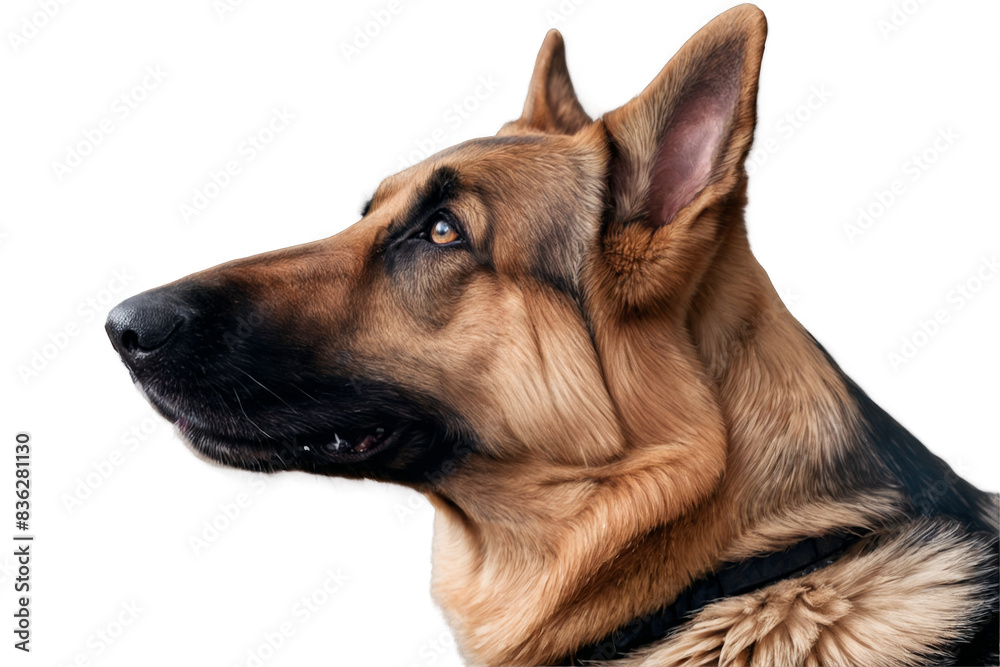 Profile portrait of a German Shepherd with a focused gaze, transparent png on white background, suitable for pet themes Profile portrait of a German Shepherd with a focused gaze, transparent png on white background, suitable for pet themes
