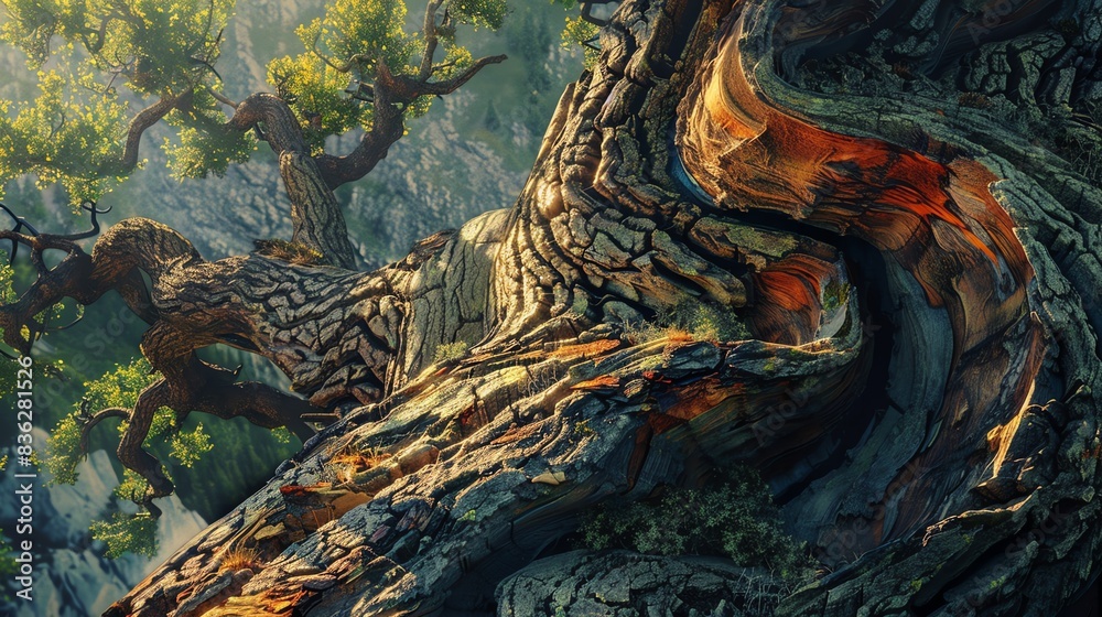 Close-up of textured tree bark with intricate patterns and colors. Close-up of textured tree bark with intricate patterns and colors.