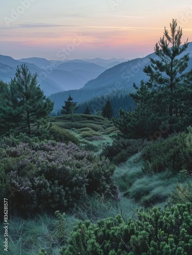 alpine landscape panorama in the evening, herzogstand mountain photo