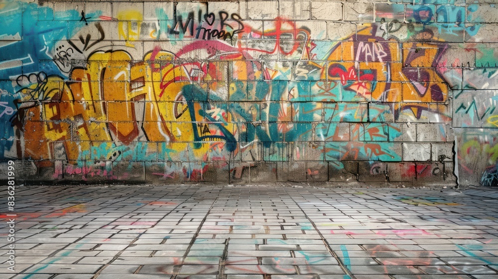 Naklejka premium A graffiti covered the street wall, background