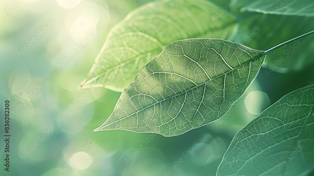 Close-up of green leaves with sunlight shining through. Close-up of green leaves with sunlight shining through.