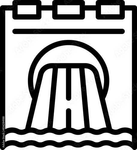 Simplified icon of a hydroelectric dam in a bold black and white outline