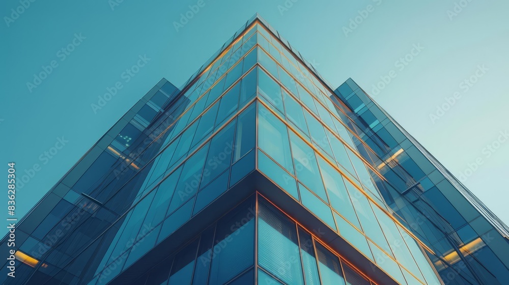 A sleek office building with glass windows A sleek office building with glass windows