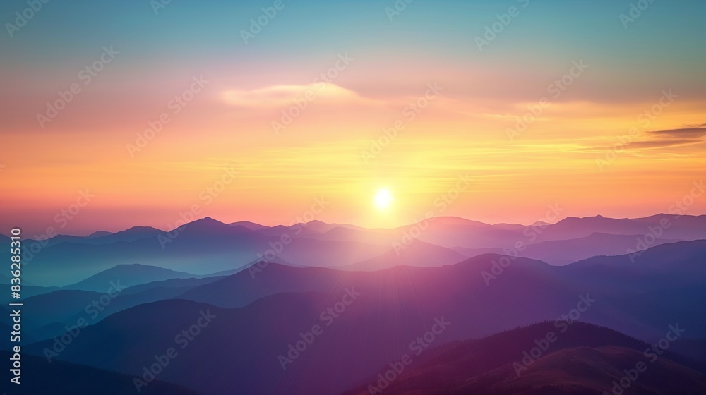 Spectacular sunrise over mountain, Beautiful breathtaking sunrise painting the sky in vibrant hues