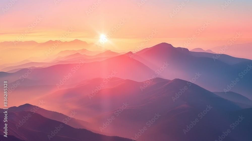 Spectacular sunrise over mountain, Beautiful breathtaking sunrise painting the sky in vibrant hues