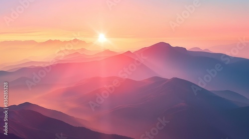 Spectacular sunrise over mountain  Beautiful breathtaking sunrise painting the sky in vibrant hues