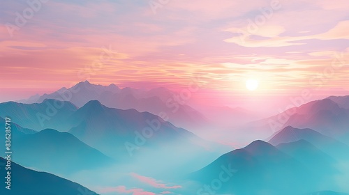 Spectacular sunrise over mountain  Beautiful breathtaking sunrise painting the sky in vibrant hues