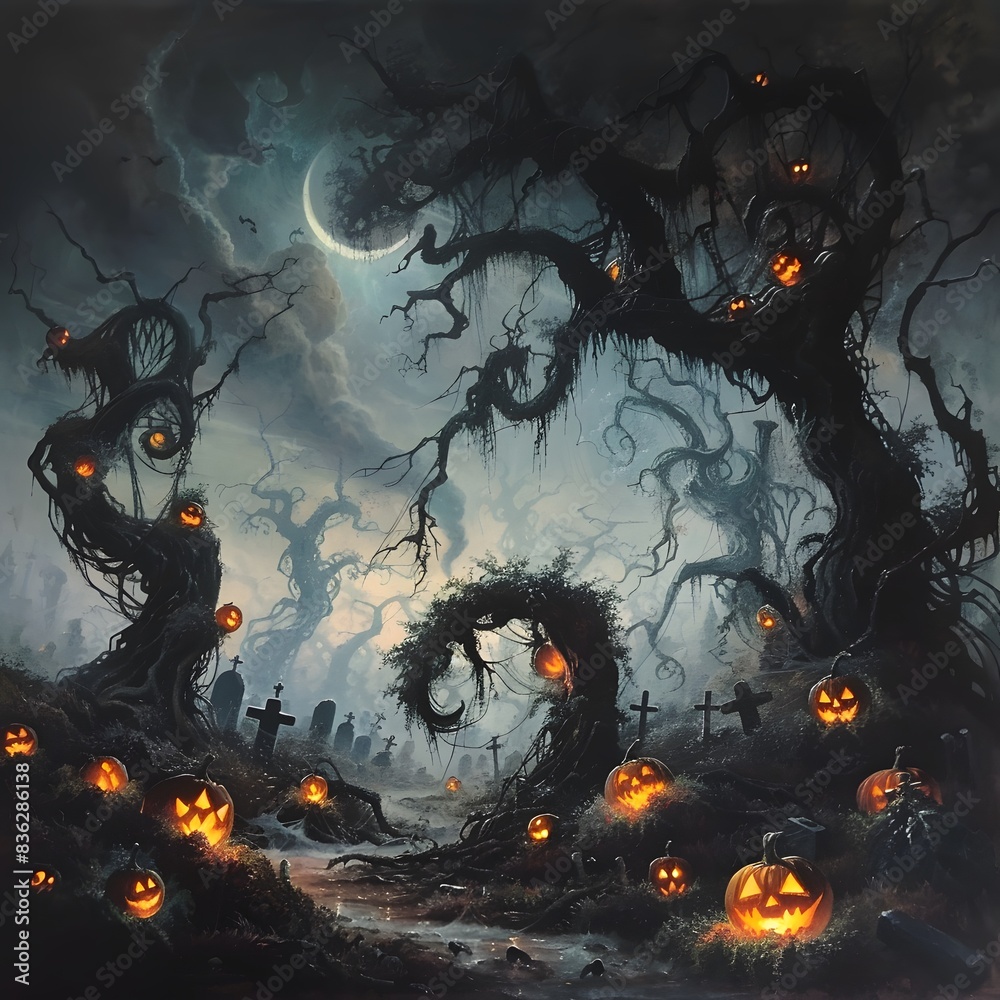 Halloween Night Mystery Graveyard Illustration Halloween Night Mystery Graveyard Illustration