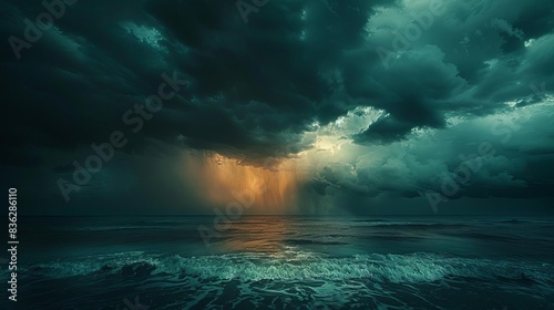 A dramatic thunderstorm over the ocean