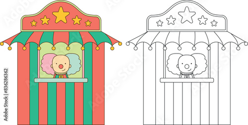vector illustration of clown in sales stall
