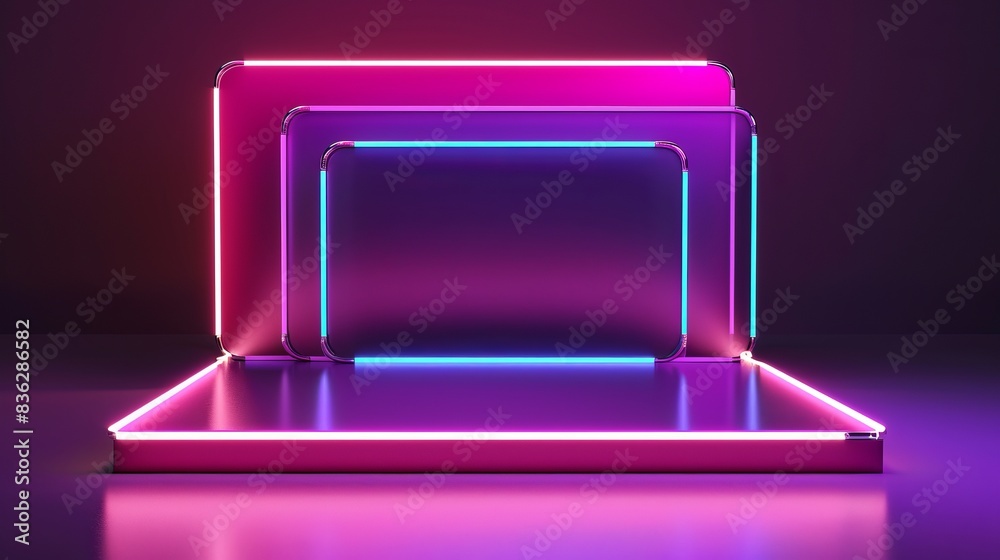 A sleek neon showcase product podium with modern lines and vibrant colors, super realistic A sleek neon showcase product podium with modern lines and vibrant colors, super realistic