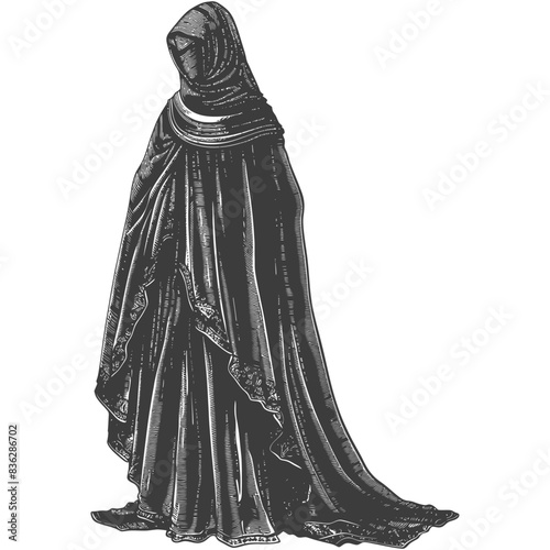 Engraved Figure in Dark Robes: Mysterious, Hooded, Antique Style Illustration