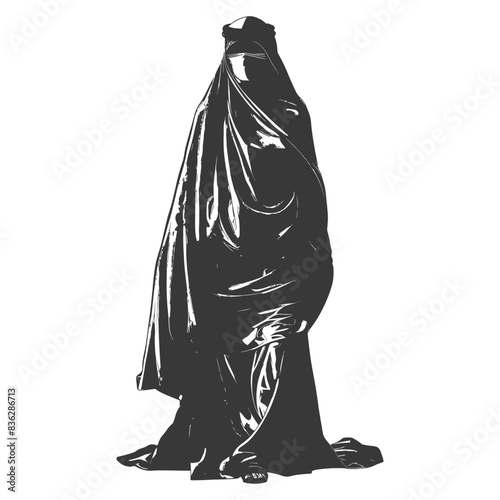 Silhouette in Black: Full Burqa on White, Vector Illustration