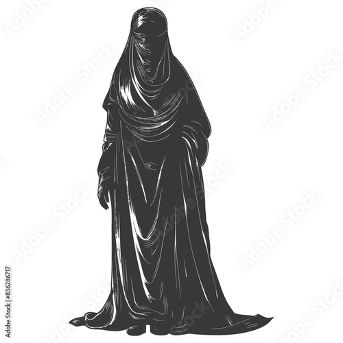 Veiled Figure: Monochromatic Illustration of a Woman in Traditional Islamic Dress