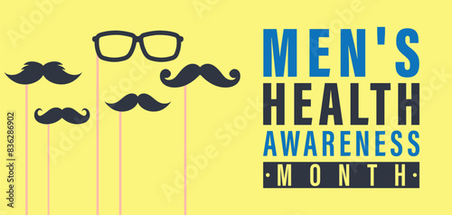 Men health awareness month poster or banner of blue ribbon. Vector no shave symbol for social solidarity event against man Movember healthcare prostate cancer campaign. Takes place in June