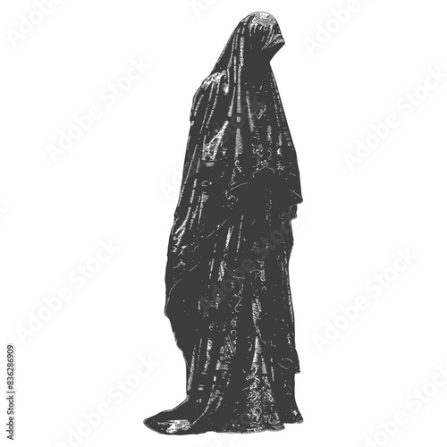 Veiled Figure Silhouette: Enshrouded, Textured, and Isolated.
