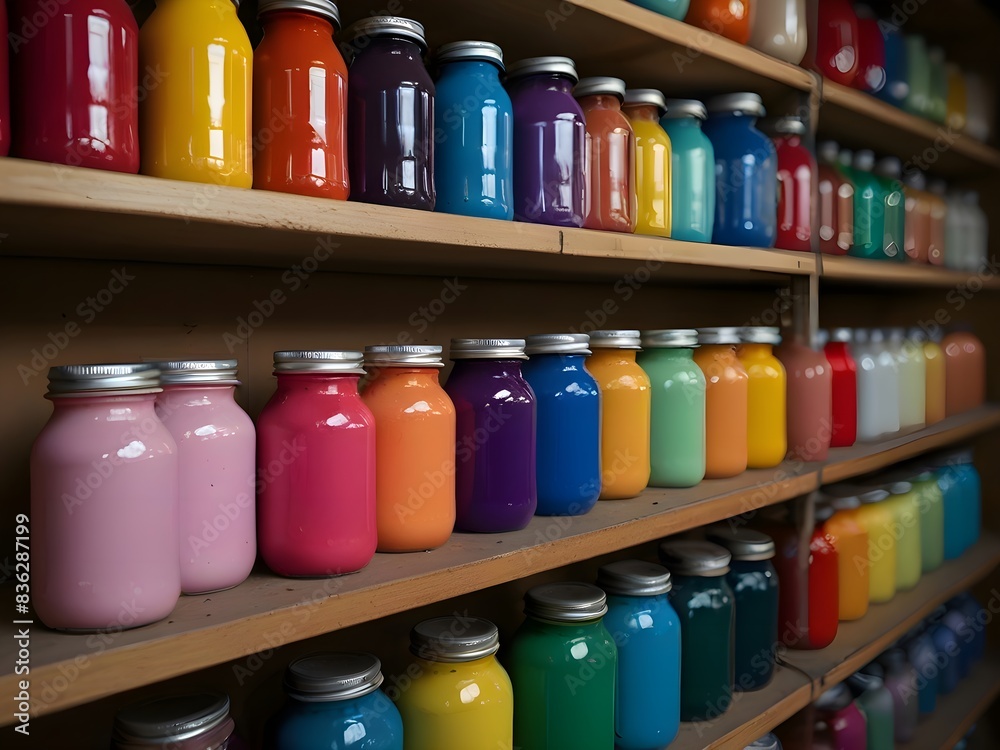 a row of colorful bottles are on a shelf a row of colorful bottles are on a shelf