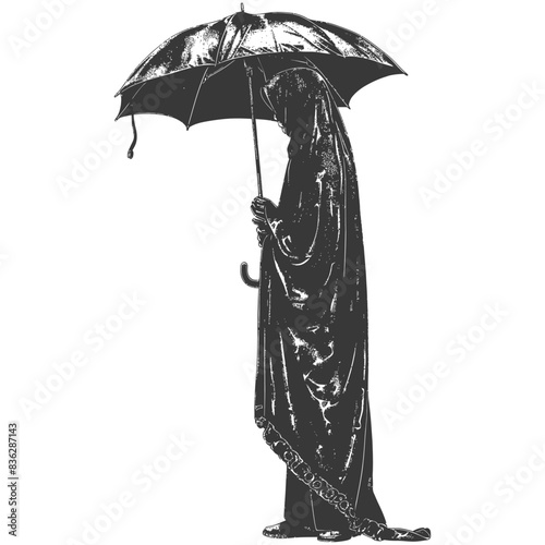 Veiled Figure Under Umbrella: Gothic Monochrome Silhouette