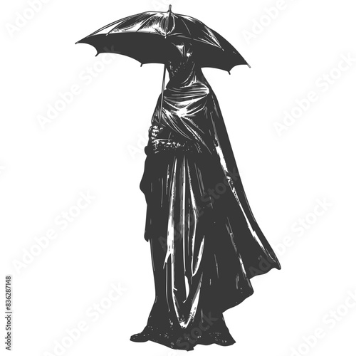 Hooded Figure Under Umbrella, Dark Gothic Illustration