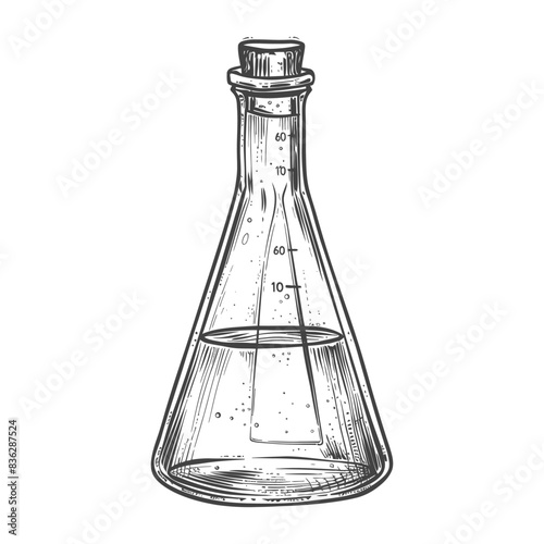 erlenmeyer flask tube laboratory glassware with engraving style black color only