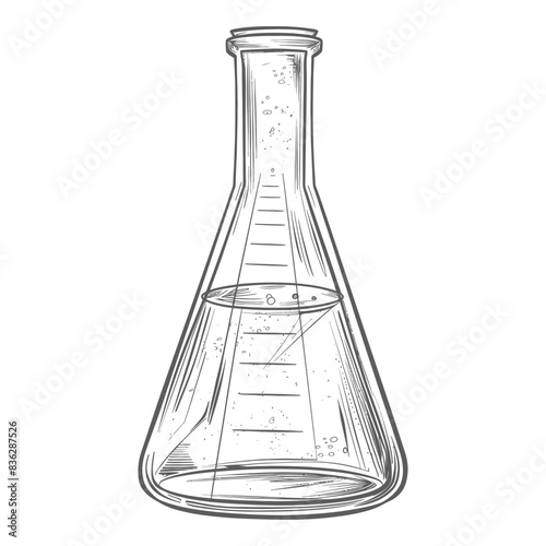 erlenmeyer flask tube laboratory glassware with engraving style black color only