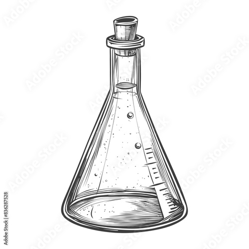 erlenmeyer flask tube laboratory glassware with engraving style black color only