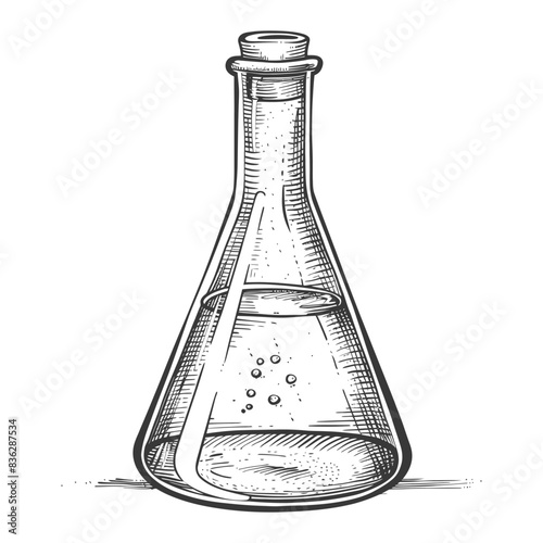 erlenmeyer flask tube laboratory glassware with engraving style black color only