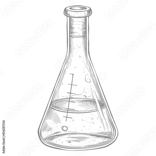 erlenmeyer flask tube laboratory glassware with engraving style black color only