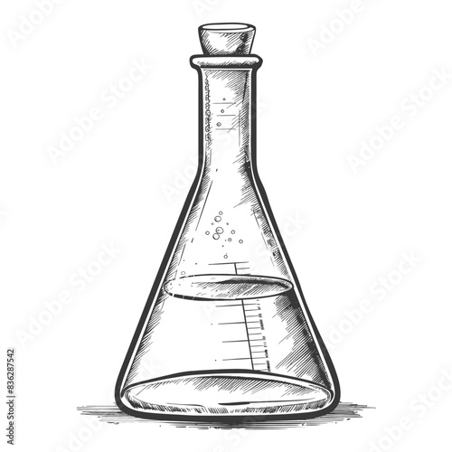 erlenmeyer flask tube laboratory glassware with engraving style black color only
